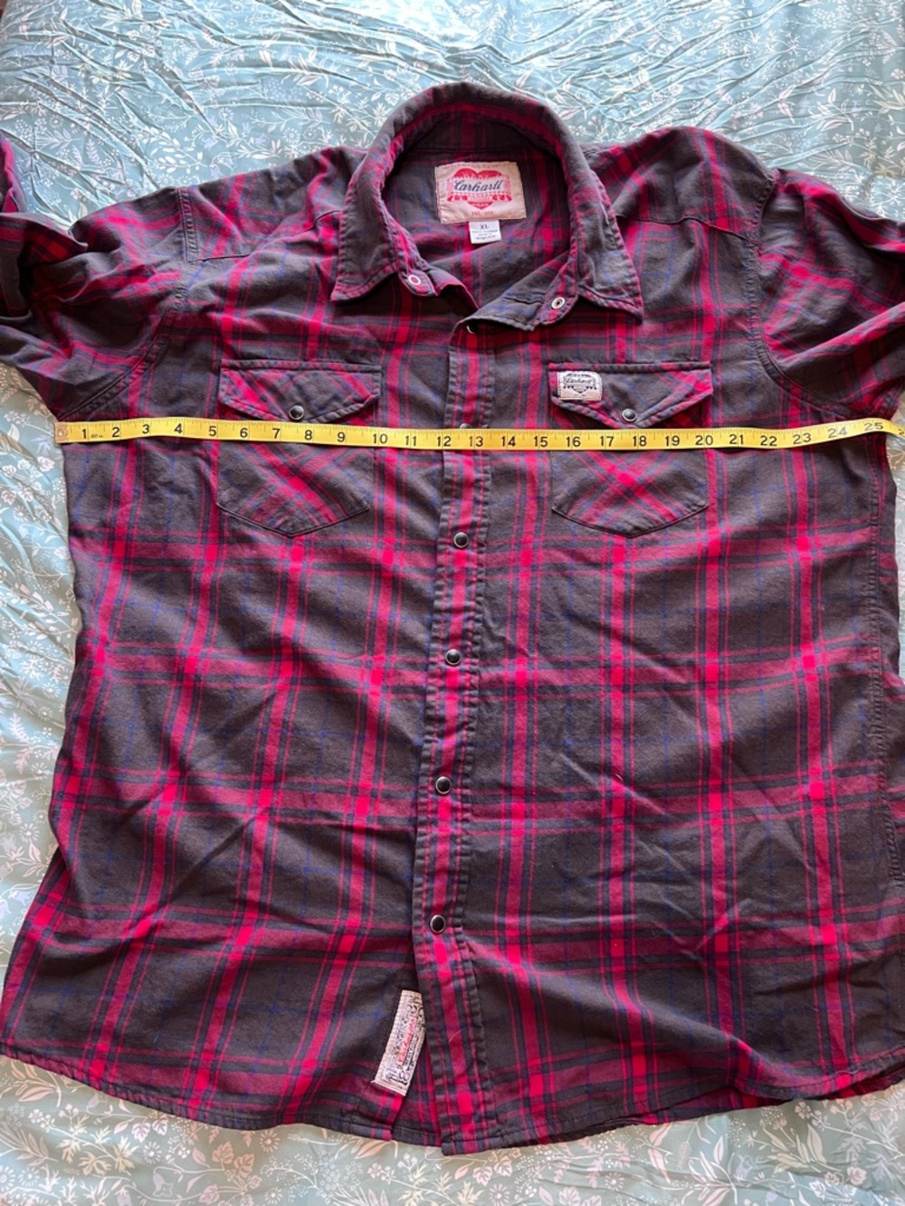 Carhartt Heritage Series Heart Logo Plaid Flannel Shirt Pearl Snap XL - Picture 9 of 10